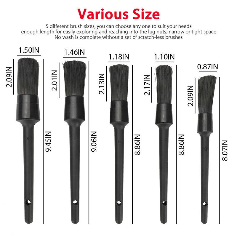 5-Piece Boar Hair Car Detailing Brush Kit
