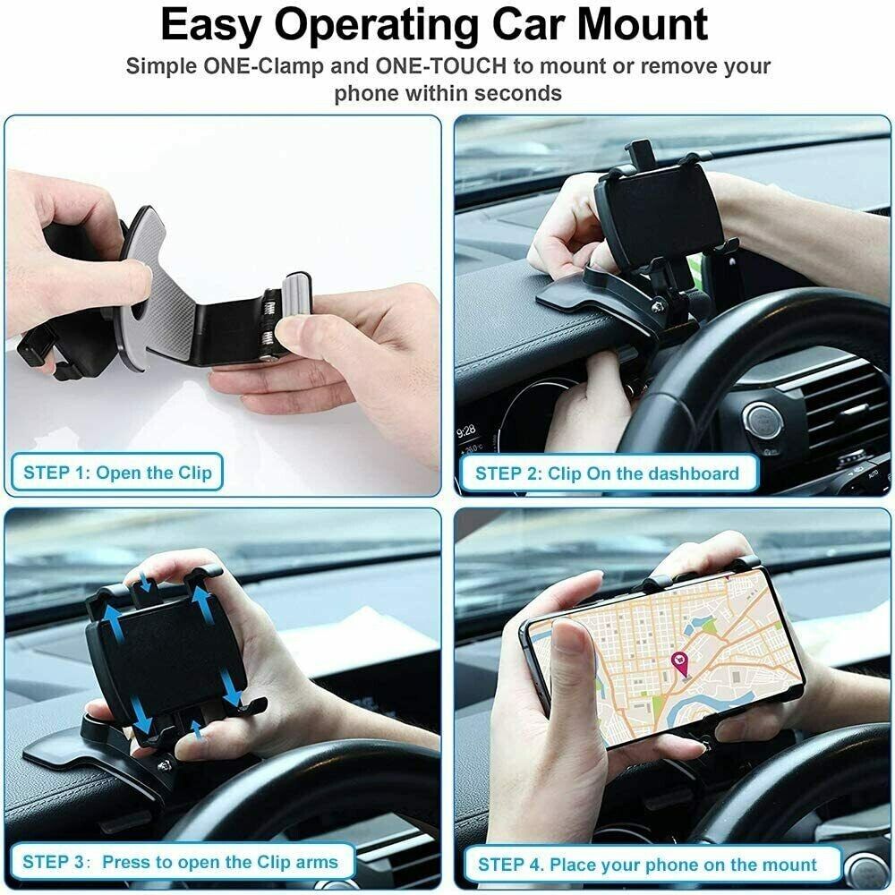 Universal Car Dashboard Phone Mount, Clamp and Cradle Style