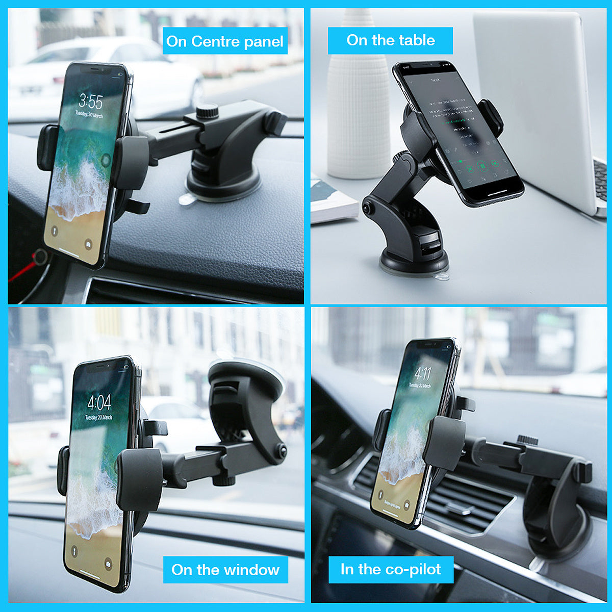 Telescopic Car Phone Holder, 360 Degree Dashboard Mount