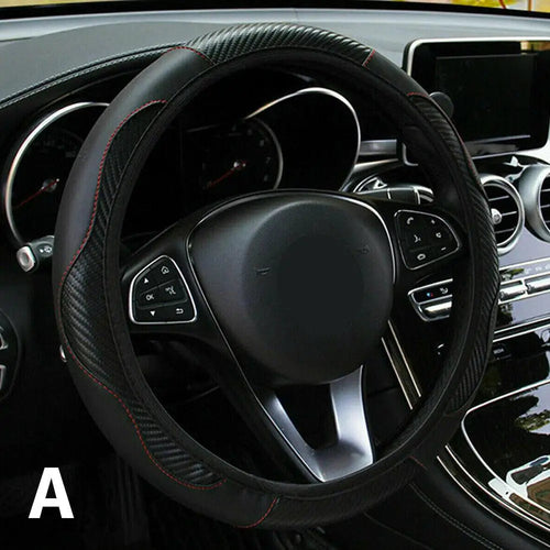 Vegan Leather Steering Wheel Cover, 15 Inch