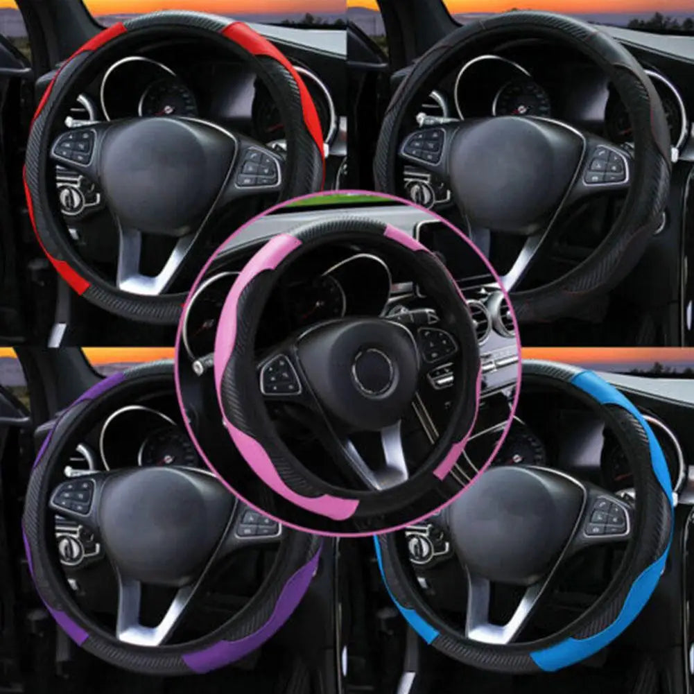 Vegan Leather Steering Wheel Cover, 15 Inch