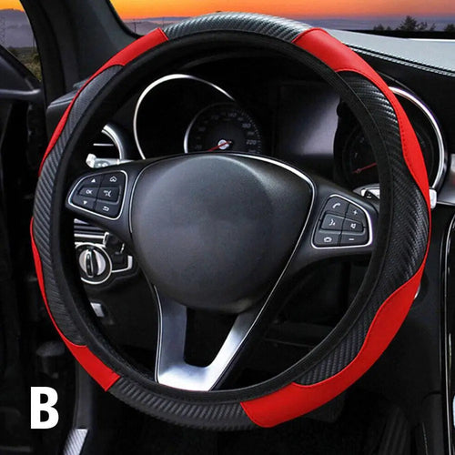 Vegan Leather Steering Wheel Cover, 15 Inch