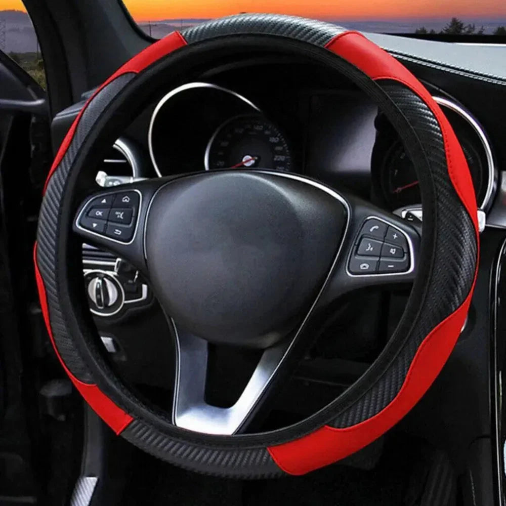 Vegan Leather Steering Wheel Cover, 15 Inch