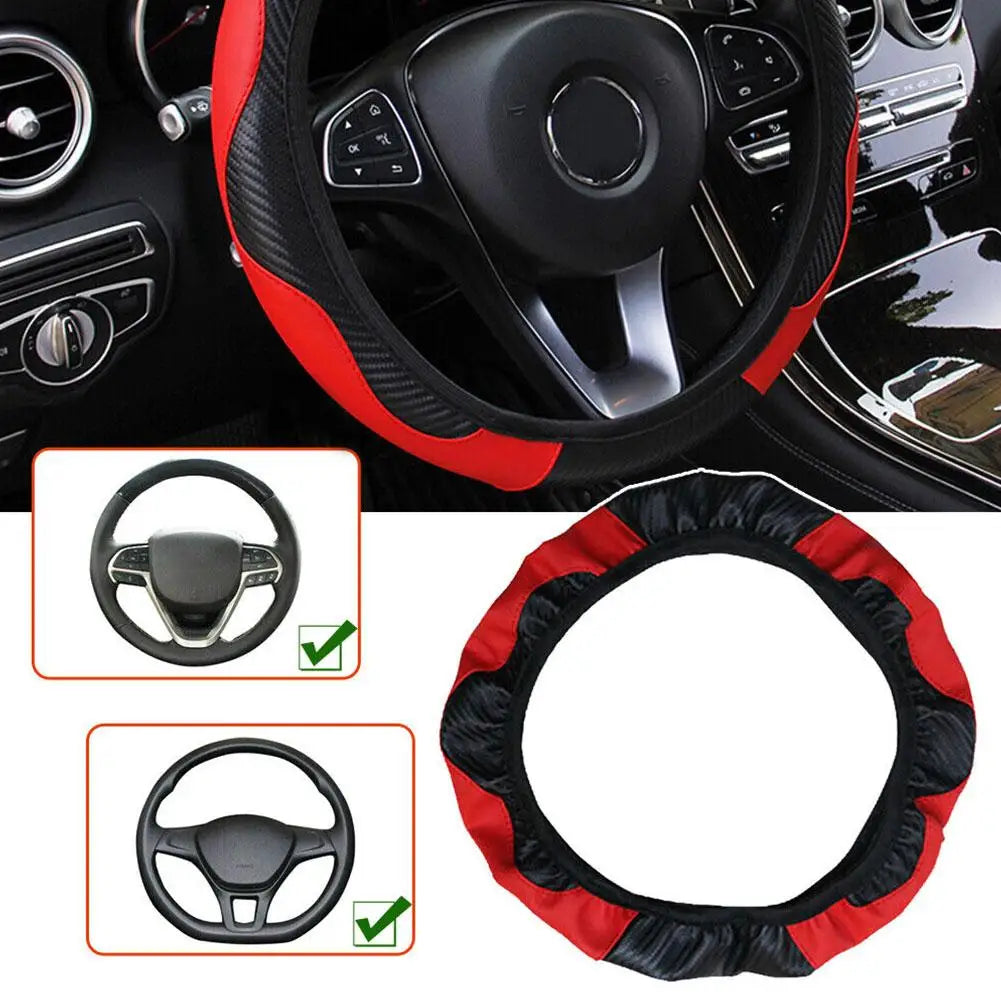 Vegan Leather Steering Wheel Cover, 15 Inch