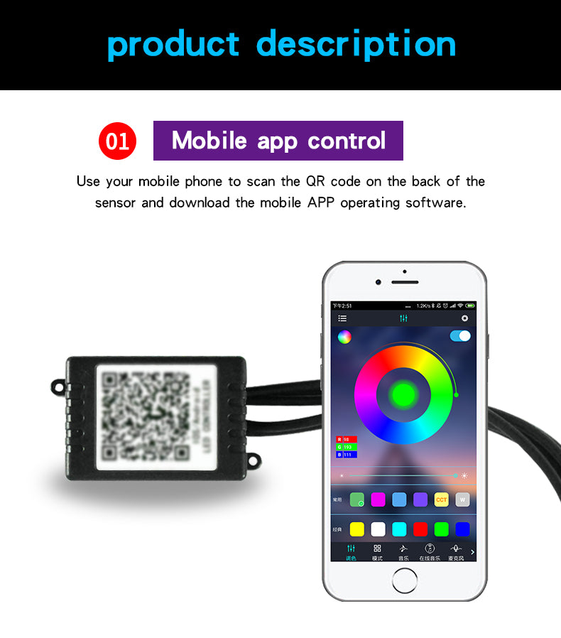 RGB Car Interior Atmosphere Lamp with App &amp; Remote Control