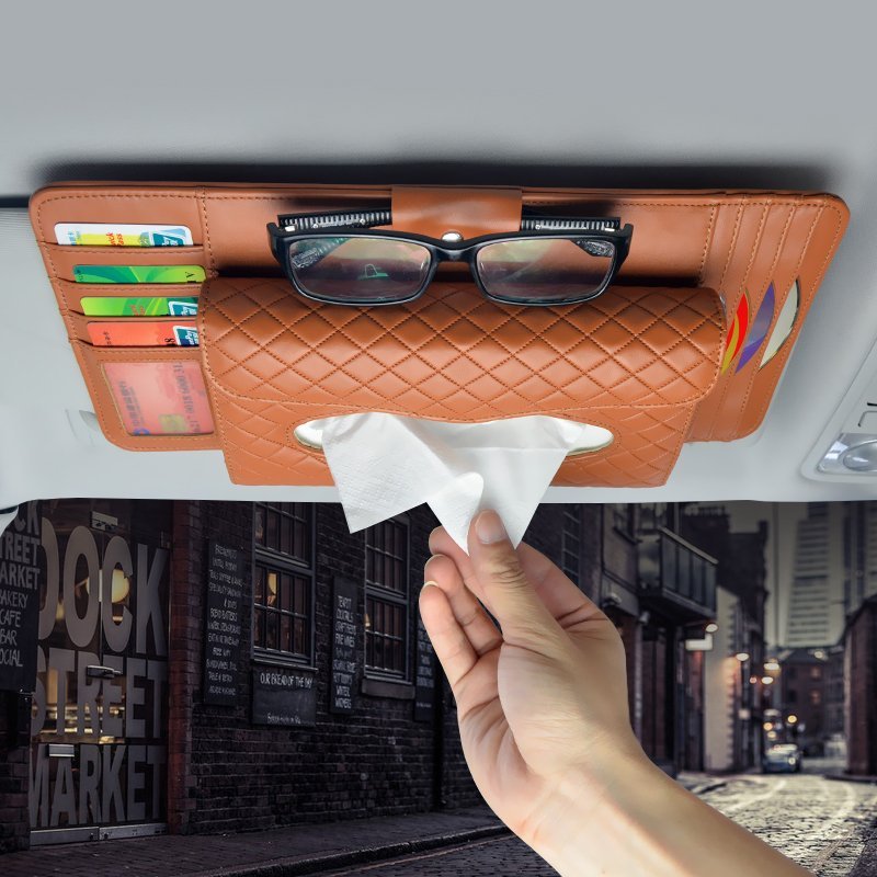 Leather Car Sun Visor Organizer, Multifunction