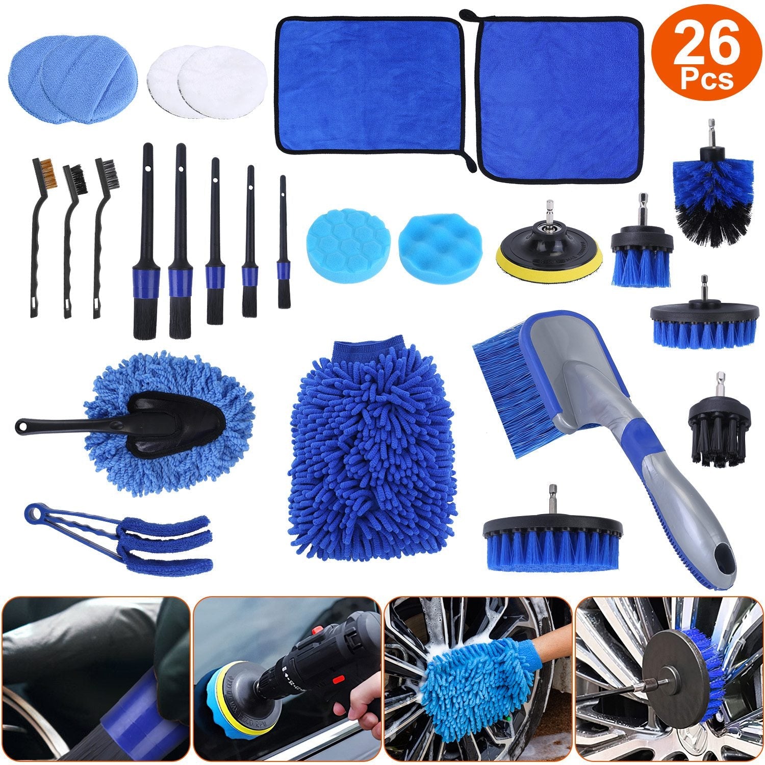 26-Piece Car Detailing Brush Kit with Drill Brushes